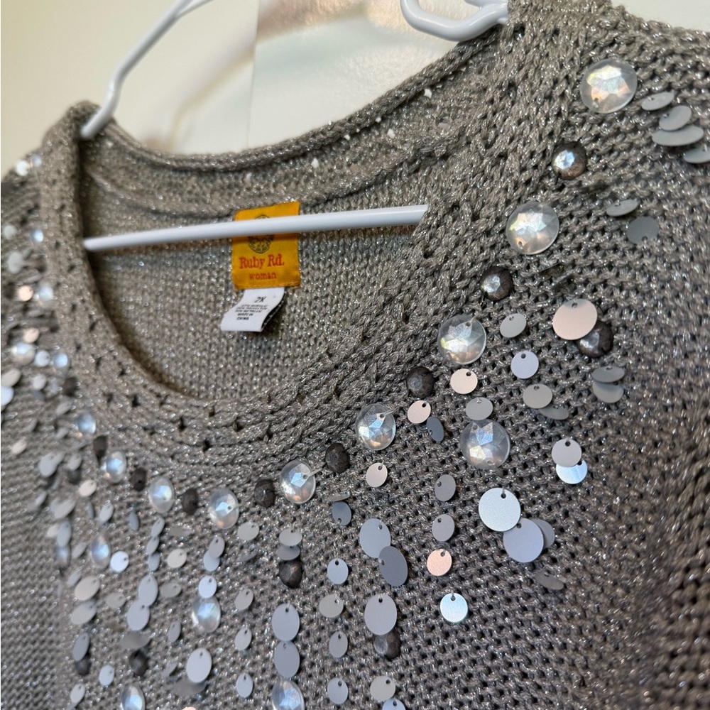 New Ruby Rd. Gray embellished Sweater - coastal, holiday, all seasons.